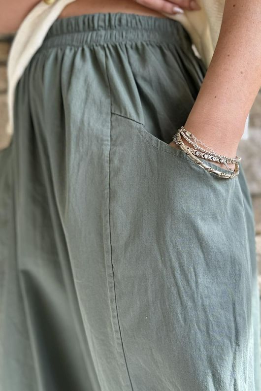Inga Stretch Poplin Cotton Barrel Pant Khaki